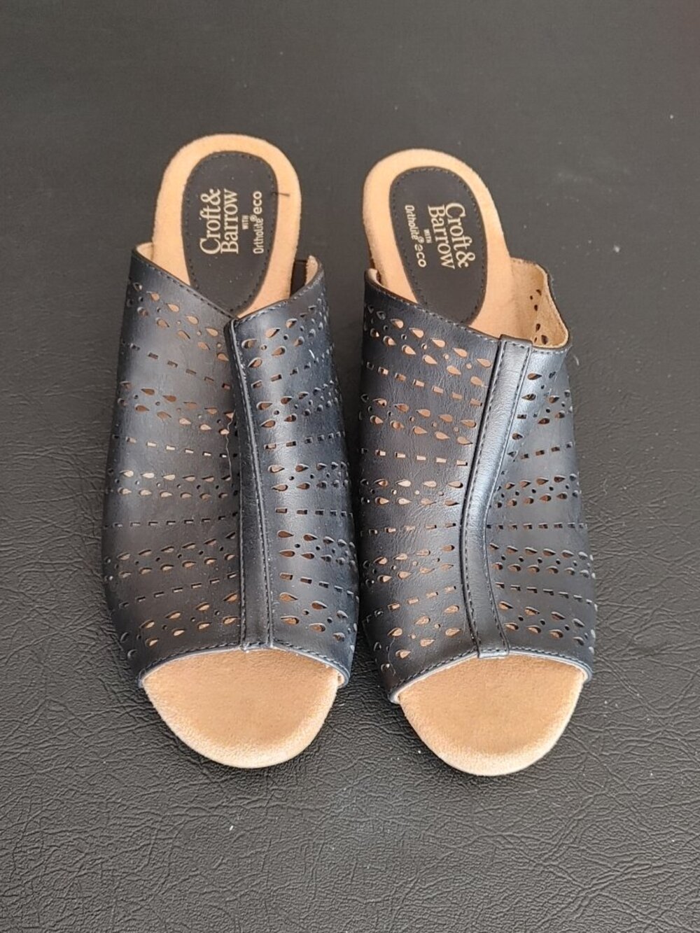 Croft & Barrow Black Wedge Slide Sandals Women's Size 7